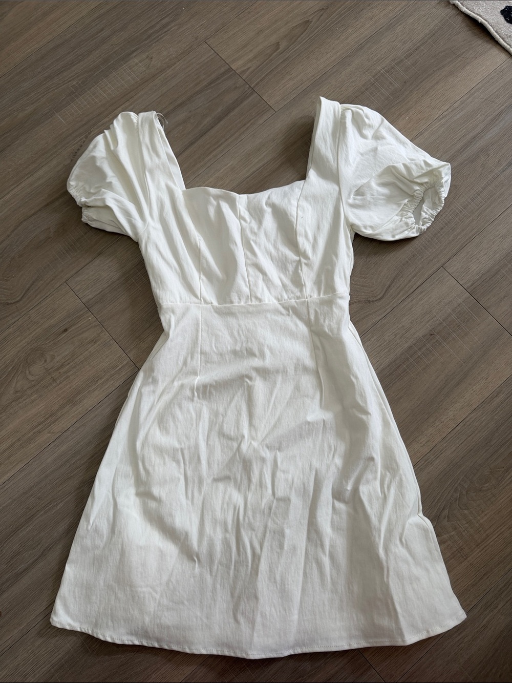 Altar’d State Women's White Puff-Sleeve Square Neck Dress